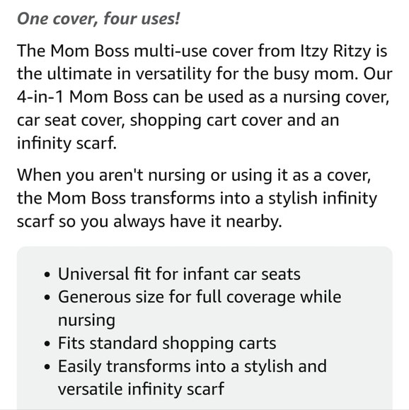 Itzy Ritzy 4-in-1 Mom Boss Nursing Cover/ Car Seat Cover/ Scarf Black & … - Picture 12 of 14